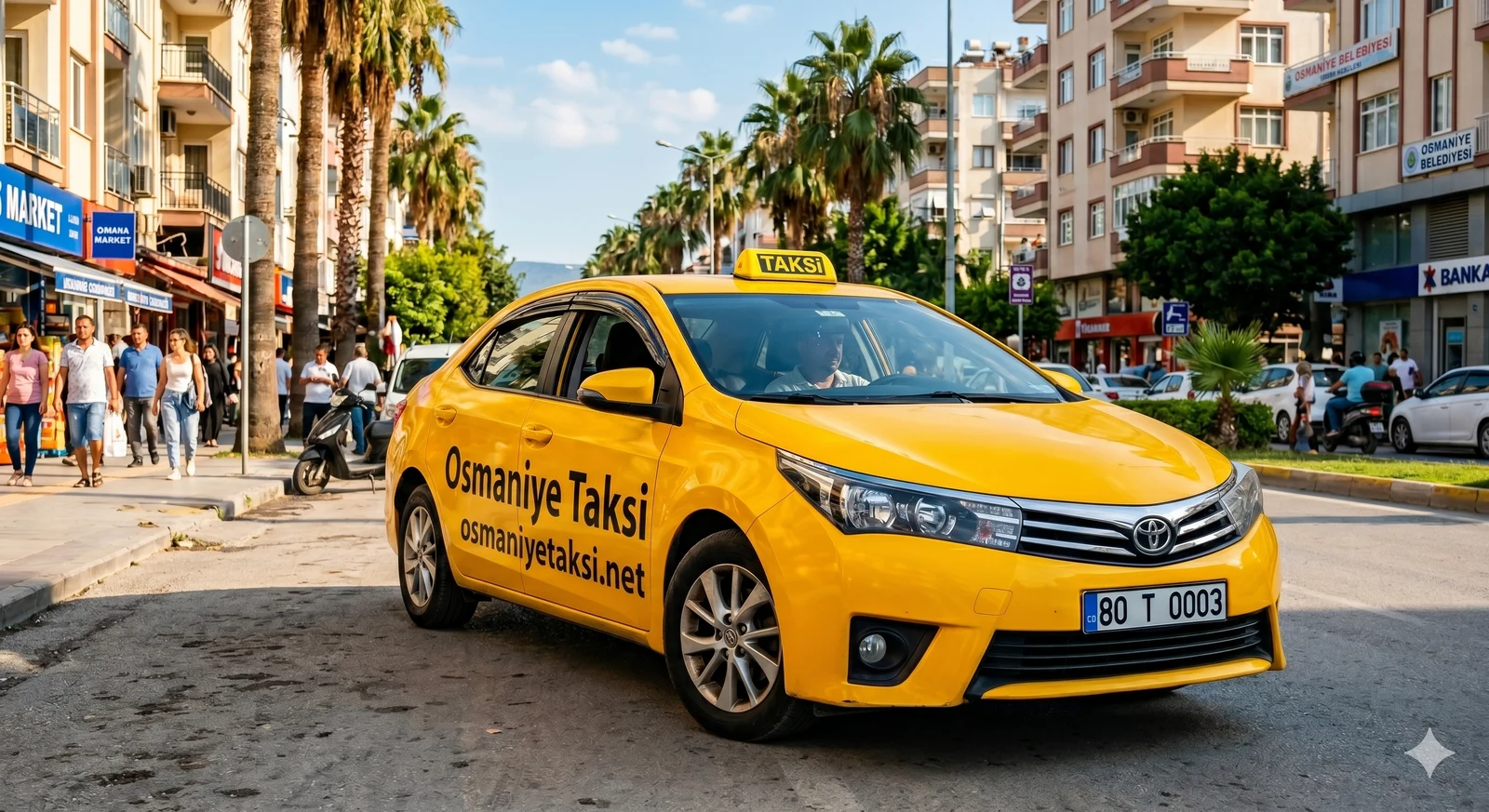 Osmaniye Taksi 80 T 0003 plakalı sarı Toyota taksi
